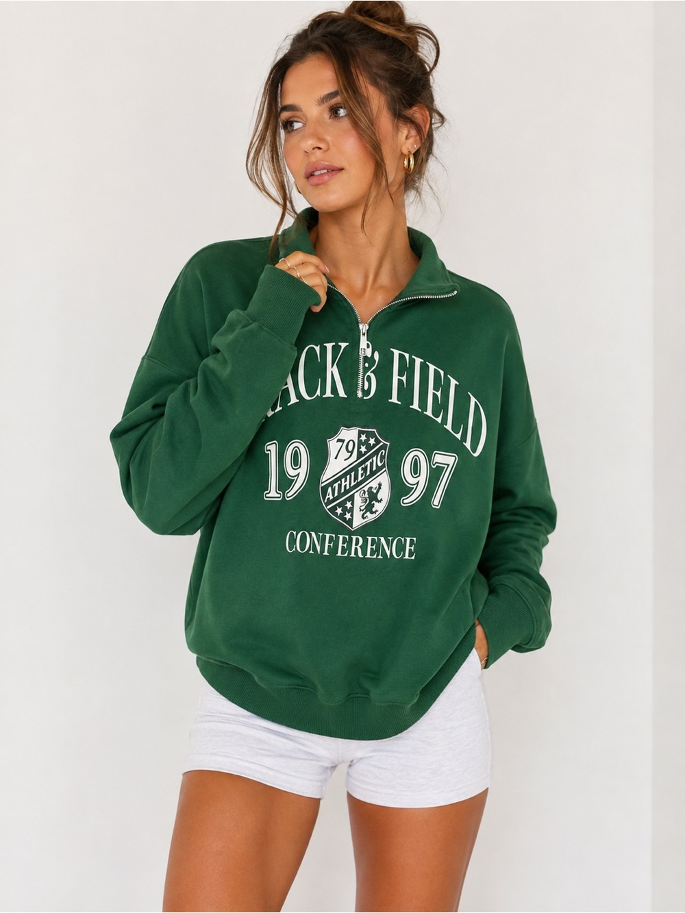 No Boundaries Track & Field 1997 Quarter Zip Sweatshirt Green XS